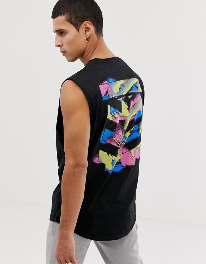 Le Breve Stencil Back Print Double Layer Tank - Black