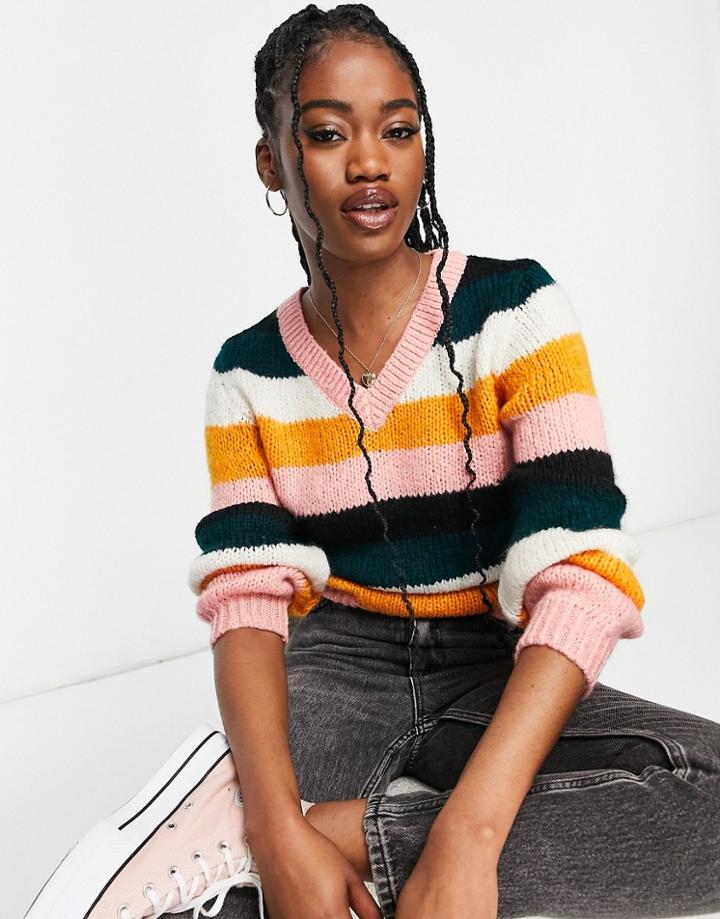Jdy Dine V-neck Sweater In Stripe-multi