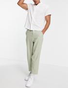 Asos Design Linen Mix Oversized Tapered Pants In Sage Green