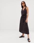 Whistles Scattered Leaf Print Tie Front Midi Skirt-navy