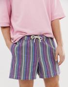 Asos Design Slim Shorter Shorts In Jacquard Stripe - Blue