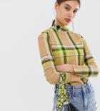 River Island Long Sleeve Mesh Top In Neon Check - Yellow