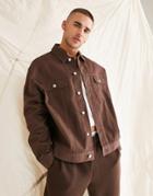 Asos Design Oversized Western Twill Jacket In Brown
