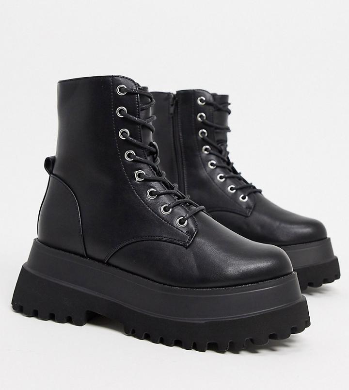Asos Design Wide Fit Agile Chunky Lace Up Ankle Boots In Black