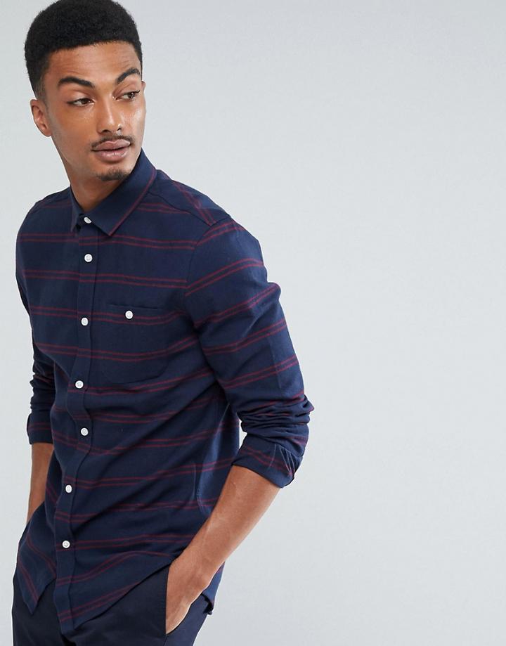 Threadbare Flannel Stripe Shirt - Navy