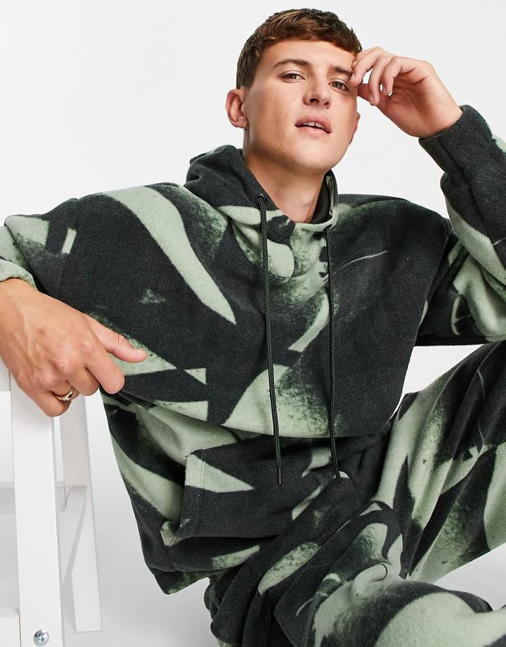 Asos Design Polar Fleece Oversized Hoodie In All Camo Over Print - Part Of A Set-multi