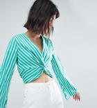 River Island Twist Front Striped Crop Top - Green