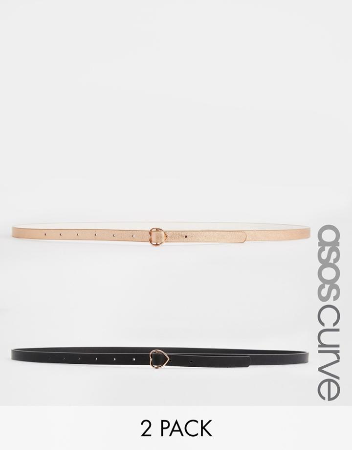 Asos Curve 2 Pack Heart Buckle Belts - Multi