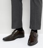 Asos Wide Fit Derby Brogue Shoes In Brown Faux Leather - Brown