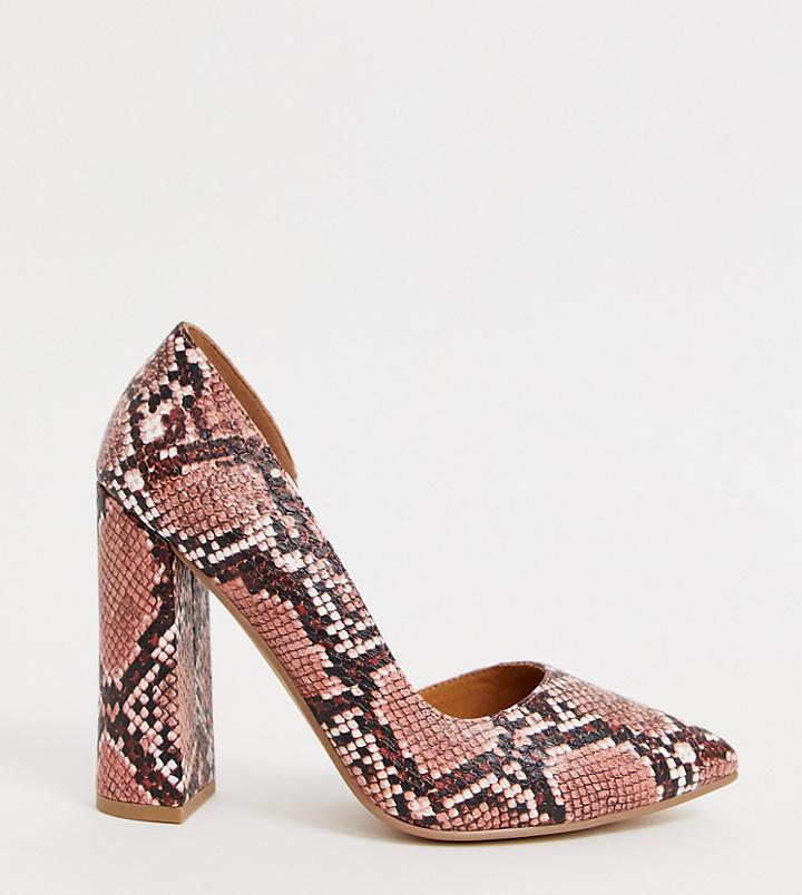 Asos Design Wide Fit Walter D'orsay High Heels In Pink Snake - Multi
