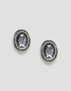 Nylon Oval Gem Earrings - Silver
