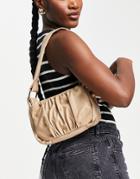 Asos Design Ruched 70s Shoulder Bag With Hardware Strap In Beige-neutral