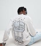 Crooked Tongues Long Sleeve T-shirt With Burger Print In Gray Marl - Gray