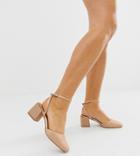 Asos Design Wide Fit Salvation Square Toe Block Heeled Mid Shoes In Rose Gold Glitter - Gold