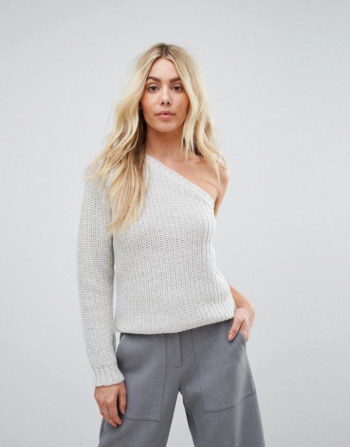 Brave Soul One Shoulder Sweater - Gray