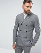Asos Skinny Double Breasted Suit Jacket In Blue Herringbone - Blue