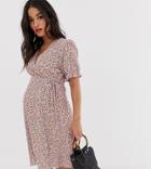 New Look Maternity Floral Wrap Dress In Lilac Pattern-purple