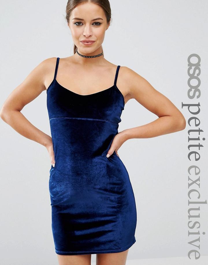 Asos Petite Velvet Mini Cami Bodycon Dress - Navy