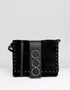 Asos Leather And Suede Ring Detail Soft Cross Body Bag - Black