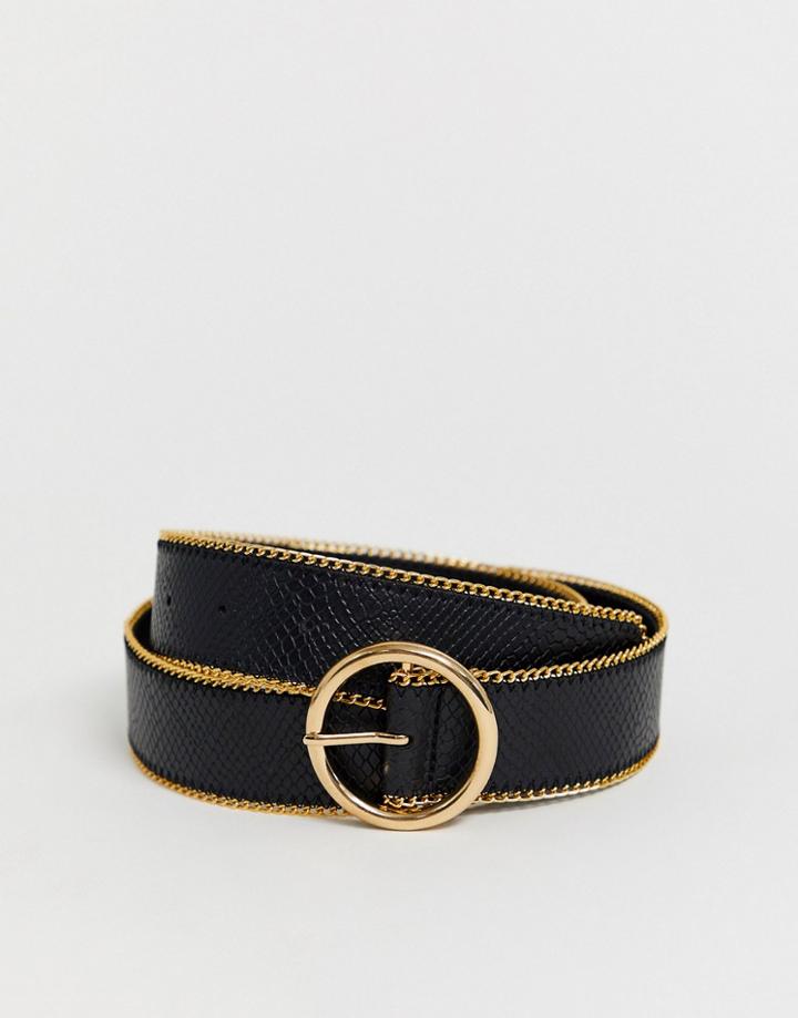 Asos Design Gold Chain Edge Circle Buckle Waist And Hip Jeans Belt In Black