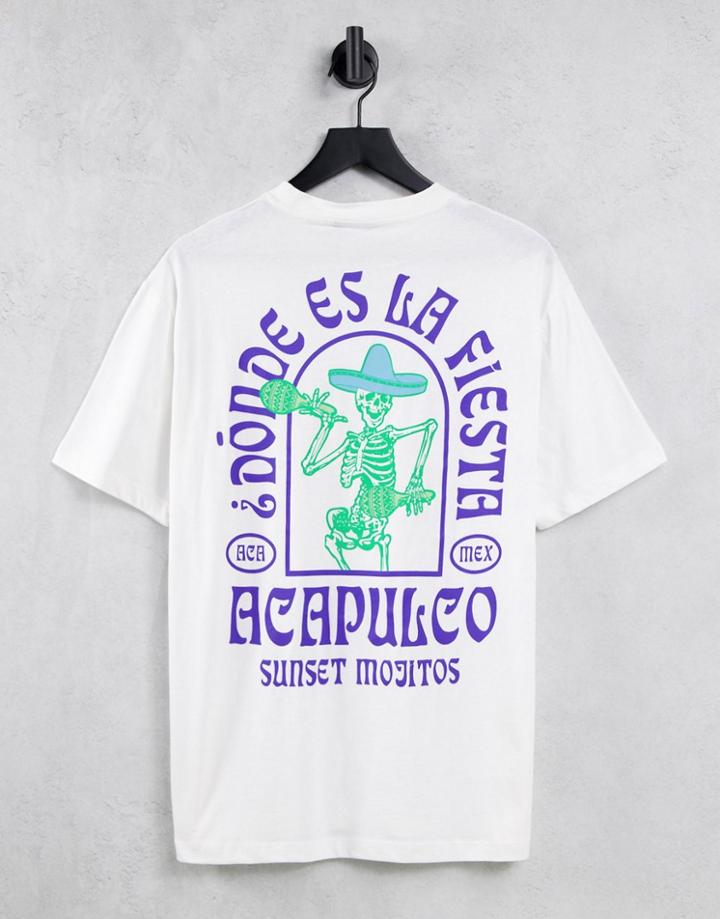 Asos Design Relaxed T-shirt In Off White With Skeleton Back Print