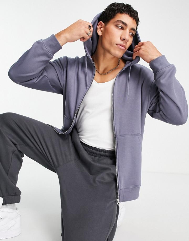 Weekday Standard Zip Hoodie In Blue-blues