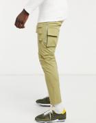 Asos Design Skinny Pants With Side Zips In Light Khaki-green