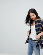 Asos Oversized Shirt In Navy & Yellow Check - Multi