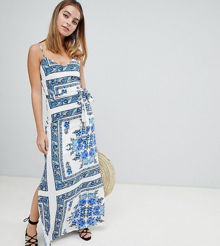 Parisian Petite Printed Cami Maxi Dress-white