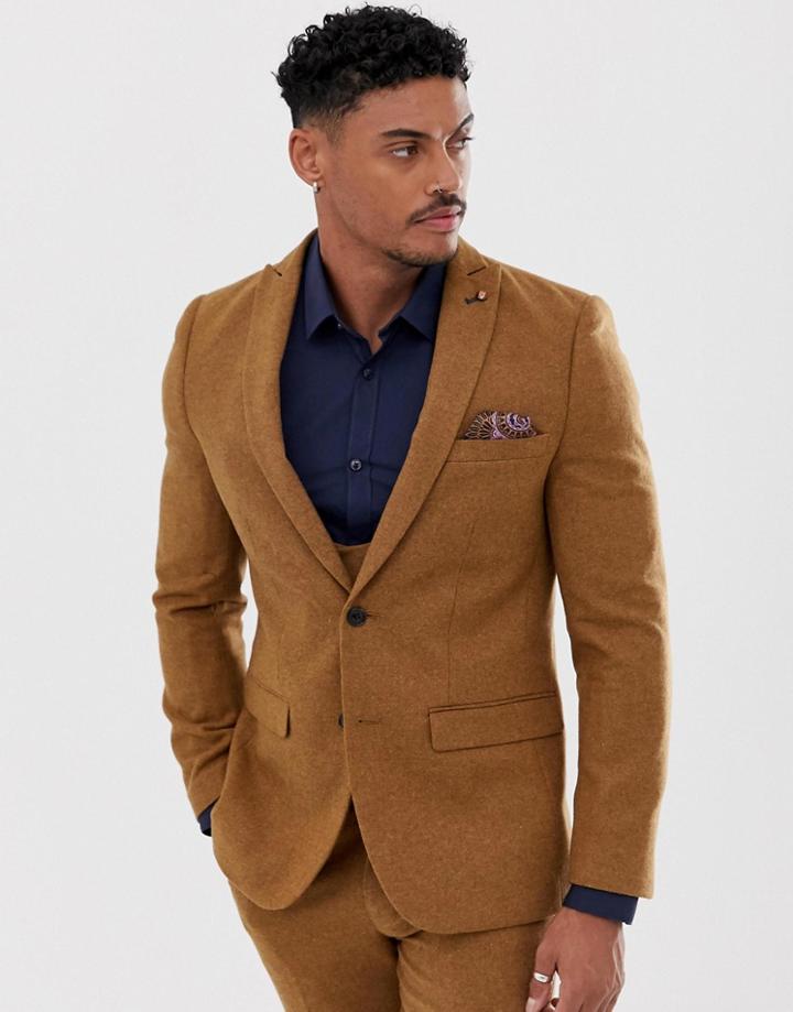 Harry Brown Slim Fit 50% Wool Tweed Suit Jacket - Brown