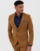 Harry Brown Slim Fit 50% Wool Tweed Suit Jacket - Brown