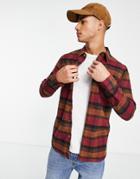 Le Breve Check Shirt With Pockets In Burgundy-red