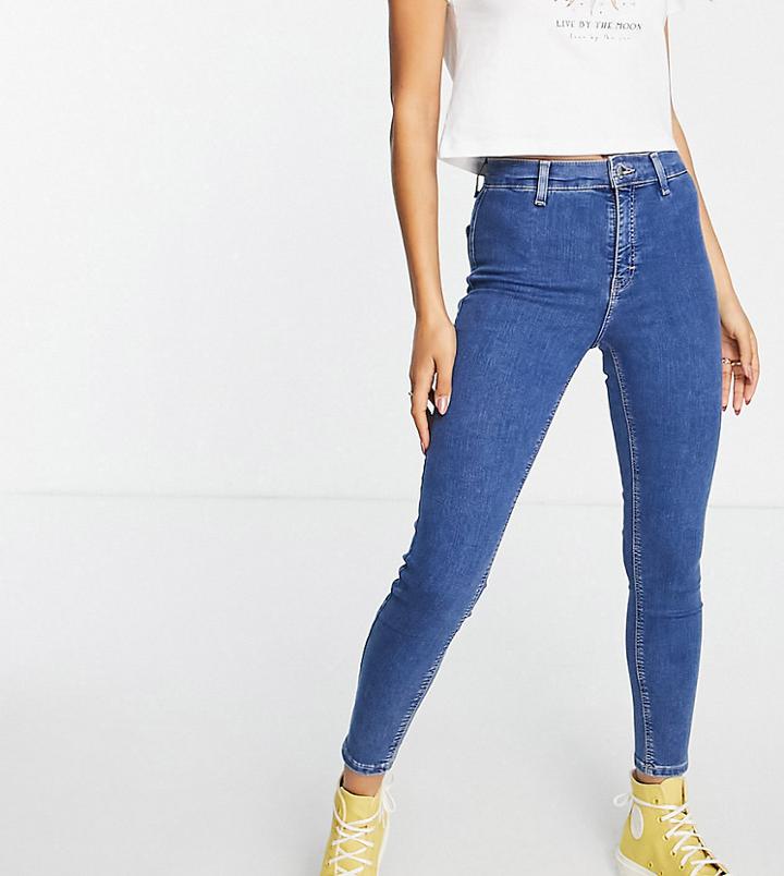 Topshop Petite Organic Cotton Mid Blue Joni Jeans-blues