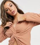 Outrageous Fortune Exclusive Twist Rib Top In Camel-brown