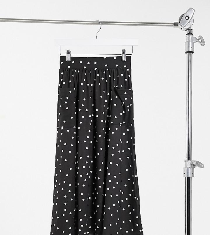 Asos Design Petite Midi Skirt With Pockets In Mono Dots Print-multi