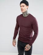 Asos Lightweight Muscle Sweatshirt In Burgundy - Red