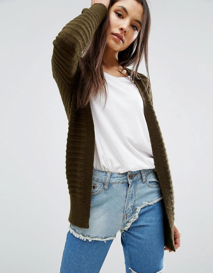 Asos Longline Cardigan In Ripple Stitch - Green