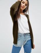 Asos Longline Cardigan In Ripple Stitch - Green