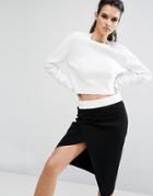 Kendall + Kylie Side Buckle Long Sleeve Top - White