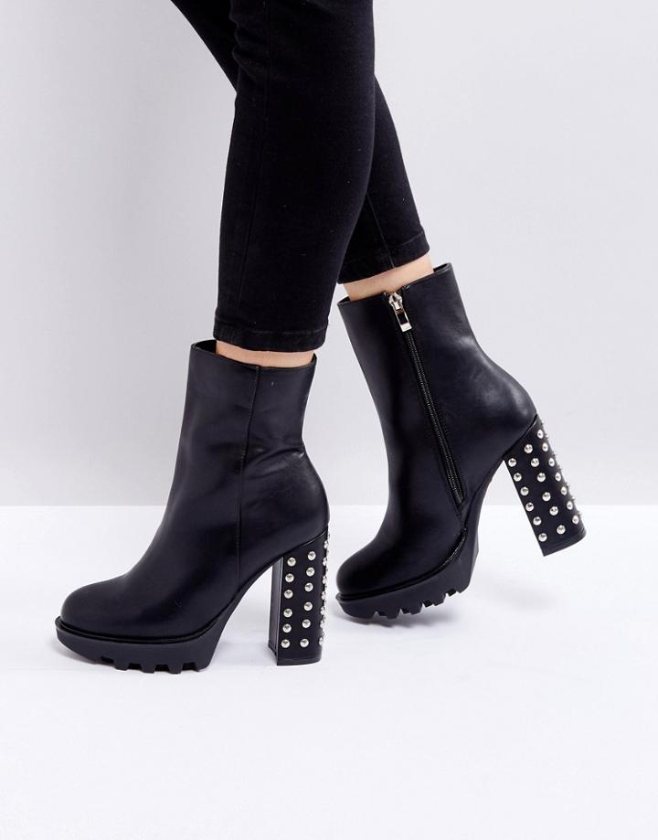 Truffle Collection Stud Heel Platform Boot - Black