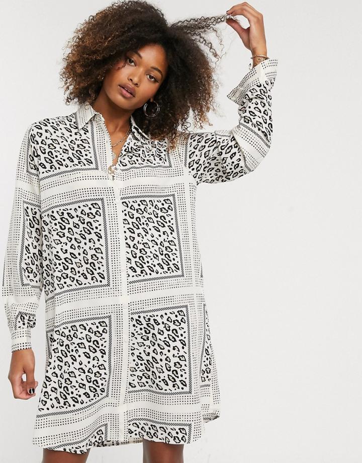 Liquorish Shirt Dress In Scarf And Animal Print