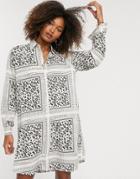 Liquorish Shirt Dress In Scarf And Animal Print