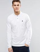 Asos Long Sleeve Polo In Pique With Logo - White