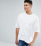 Asos Tall Super Oversized Longline T-shirt With V Insert And Babylock Hem - White