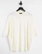 Asos Design Relaxed T-shirt With Ribbed Panels And Curved Hem In Beige-neutral