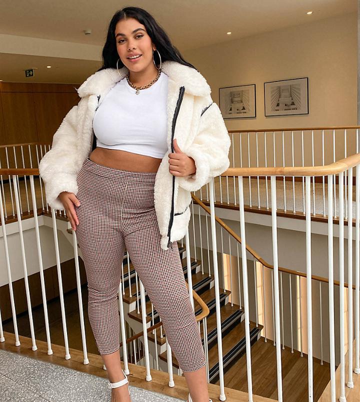 Yours Checkered Pants With Slit Hem In Multi-white