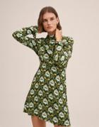Mango High Neck Long Sleeve Mini Dress In Green Retro Floral Print