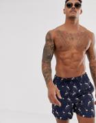 Jack & Jones Swim Shorts In Flamingo Print - Navy