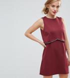 Asos Petite Scuba Crop Top With Embellished Trim Mini Dress - Red