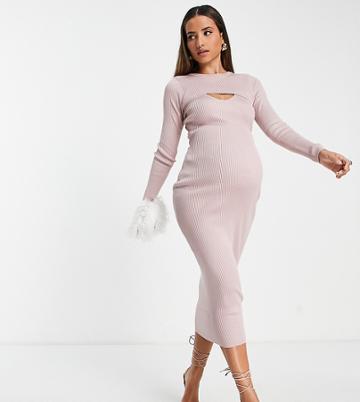 Missguided Maternity Cut-out Detail Knit Midi Dress In Mink-pink